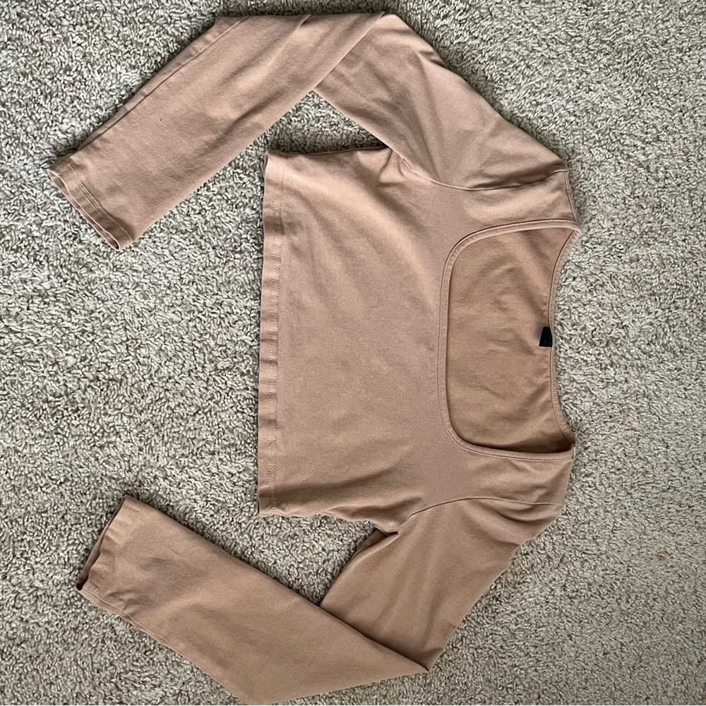 Tan Long Sleeve Crop Top
